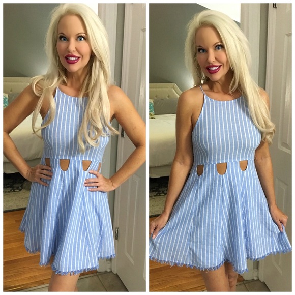 LAST 1! 💕Cut Out  Frayed Hem Blue Dress! - Picture 2 of 5